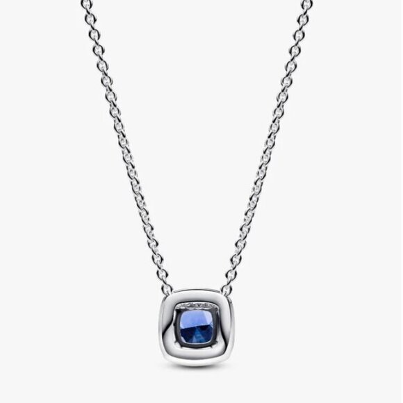 Pandora Sparkling Square Blue Halo Pendant Necklace NWT - Picture 3 of 4